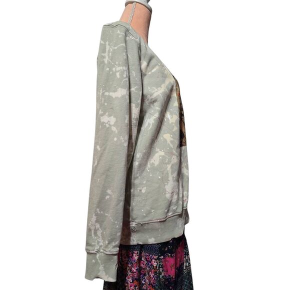 Custom Upcycled Green Flower Queen Handpainted Sweatshirt - Picture 4 of 5